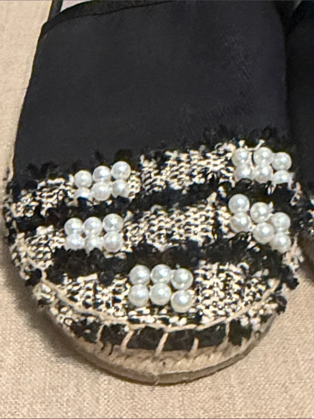 Circus by Sam Edelman Black and Cream Tweed Embellished Espadrille Flats Size 9